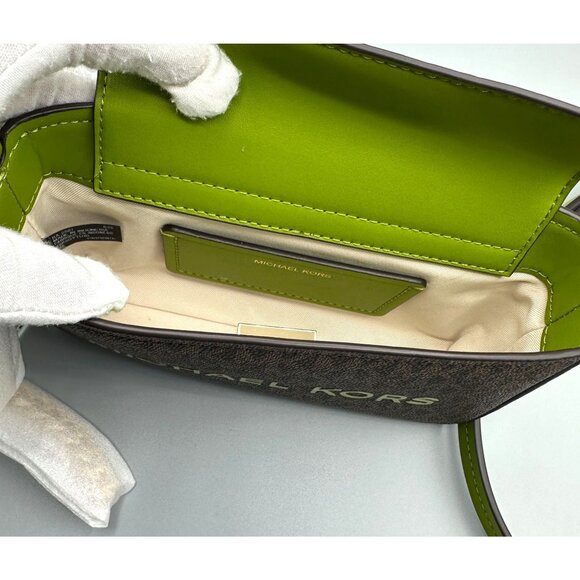 Michael Kors Bryant Meadow Green Small Contrast Convertible Crossbody Pouchette - Picture 11 of 16